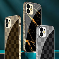 เคส-iPhone-12-Pro-รุ่น-เคสลายหรูตัดขอบทอง-ด้านหลัง-Tempered-Glass-สวยมาก-iPhone-12-,-12-Pro
