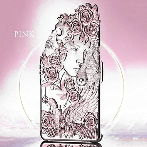 174040 เคส 6 Plus/6s Plus สีเงินลายนูนชมพู
