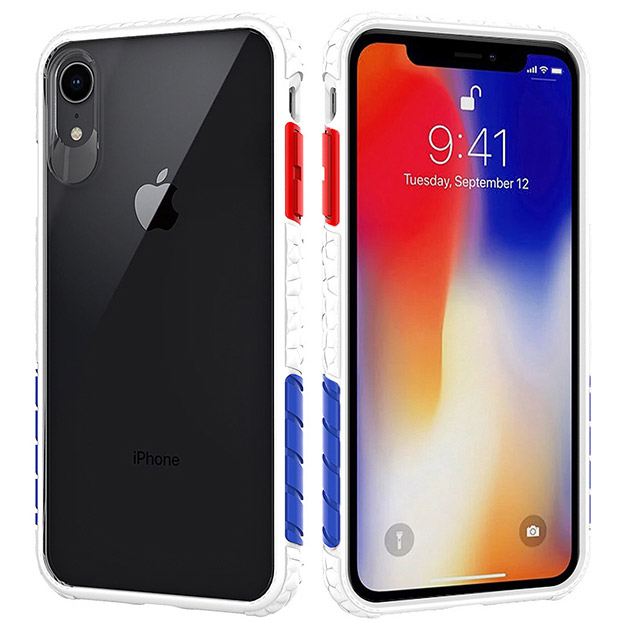 401080 รุ่น iPhone XS ขอบขาว แถบ แดง-น้ำเงิน
